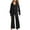 Black, variant on Efsteb Women's 2 Piece Pajama Sets Loose Two Piece Set Fall Fashion Sleepwear Pajama Sets V-Neck Long Sleeve Tops Long Pants Pajama Set Comfy Solid Color Homewear Set (Dark Blue,XXL)