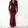 thumbnail image 3 of Cocktail Dresses for Women Spring 2026 Cowl Neck Long Sleeve Ruched Slim Fit Maxi Summer Formal Wedding Guest Dress, 3 of 4