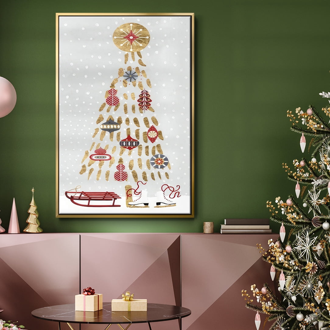 Christmas Chalet Collection B - Framed Gallery Wrapped Holiday Canvas - 25 x 37 - Gold Frame