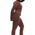 thumbnail image 4 of Women Fall 2 Pieces Outfits Solid Color Long Sleeve Zipper-Up Slim Fit Hooded Crop Tops and High Waist Long Pants Set, 4 of 7