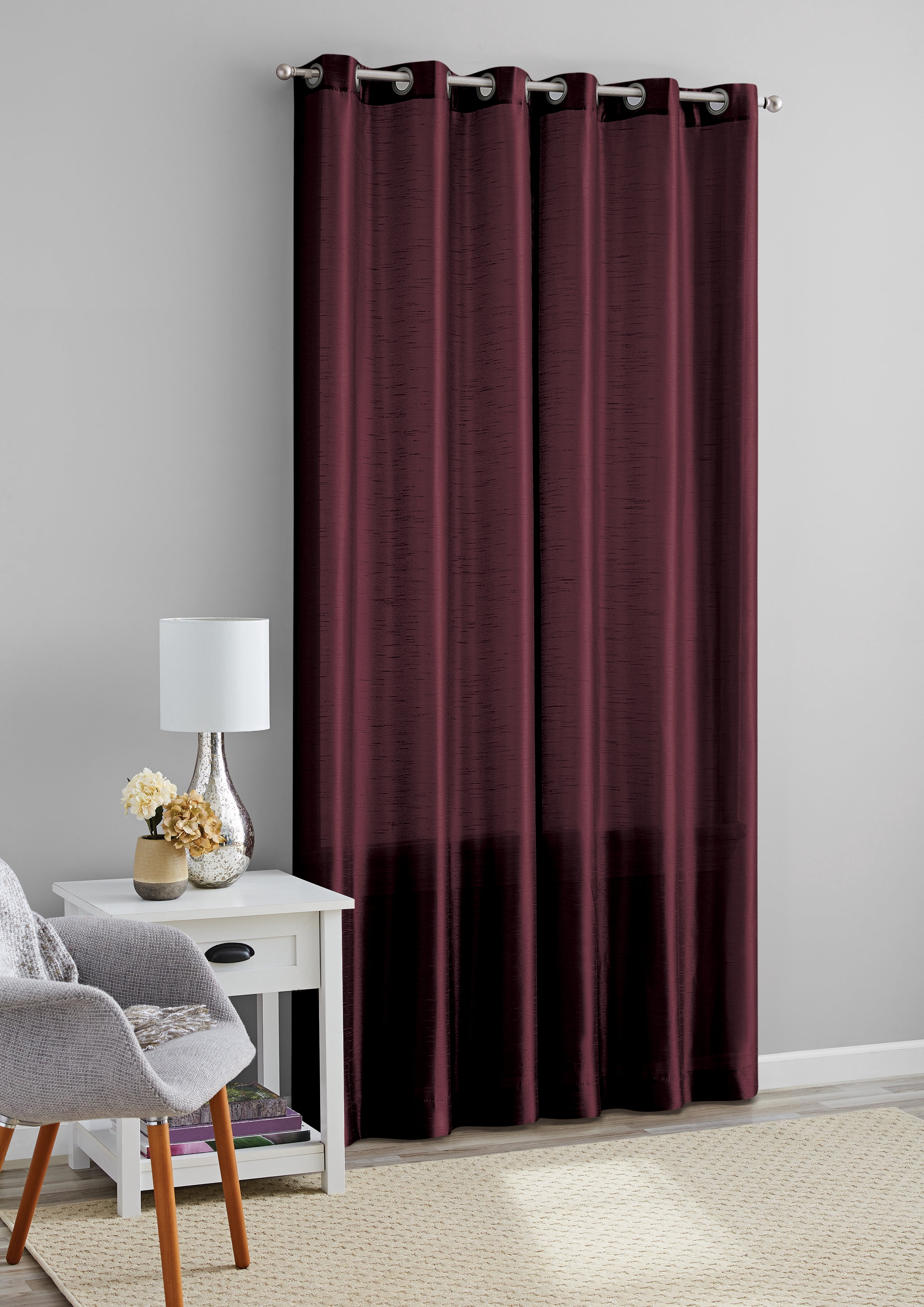 Mainstays Textured Faux Silk Light Filtering Grommet Curtain Panel, Set of 2, Burgundy, 37” W x 95” L