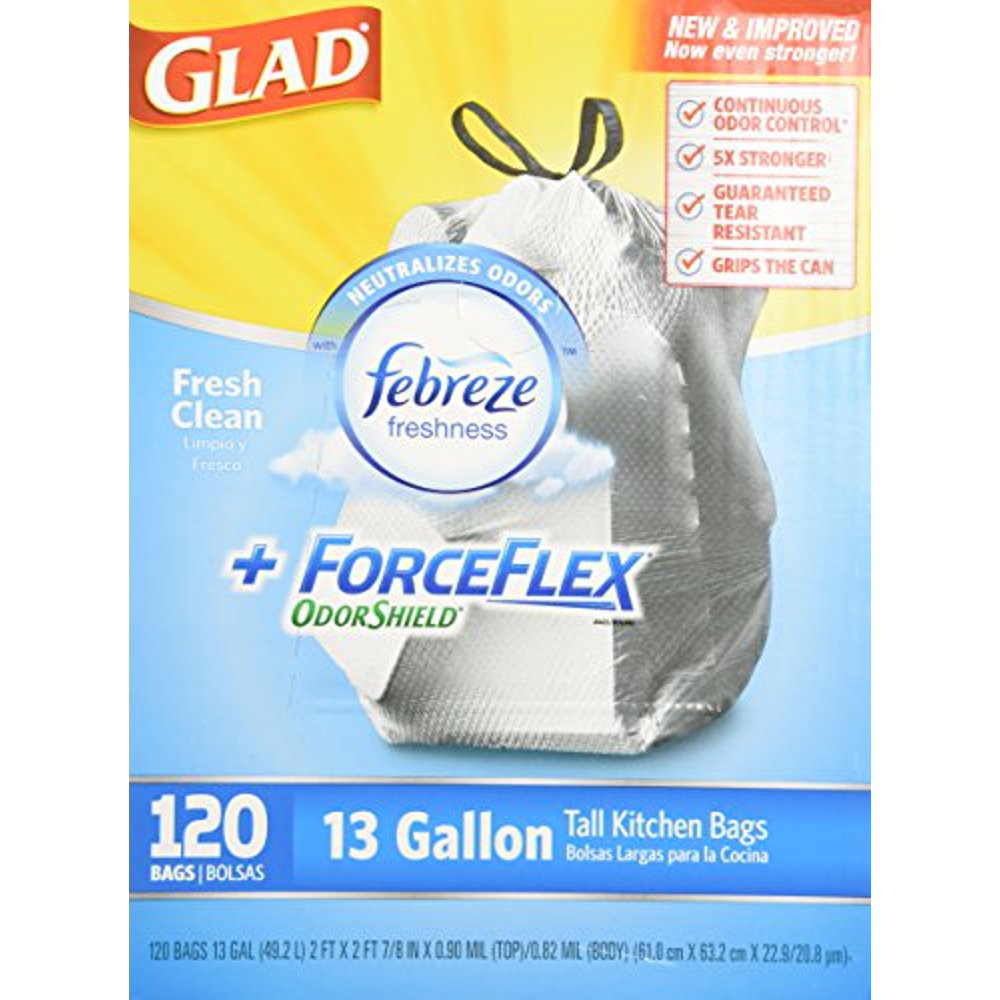 Glad ForceFlex Tall Kitchen 13 Gallon Trash Bag With Odor Shield 120
