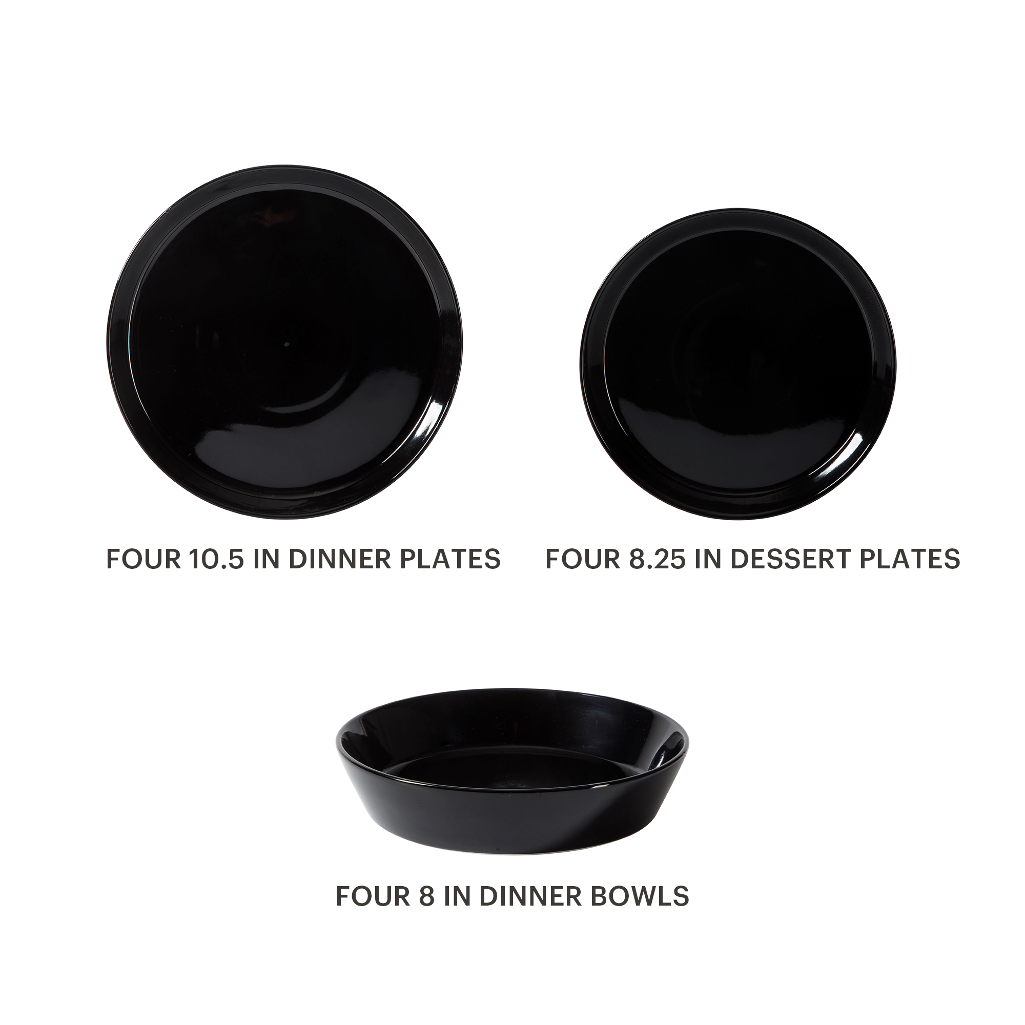 Martha Stewart Everyday Faretta Black 12-Piece Fine Ceramic Dinnerware Set