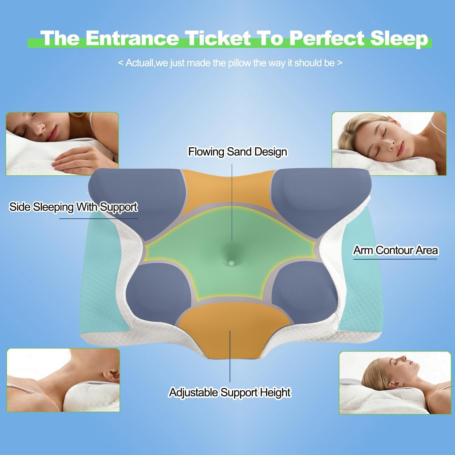 COOKCOK Cervical Neck Pillow for Pain Relief, Ergonomic Memory Foam Pillows for Neck Pain Relief with Breathable Pillowcase, Adjustable Orthopedic Support Contour Pillow for Side, Back, Purple