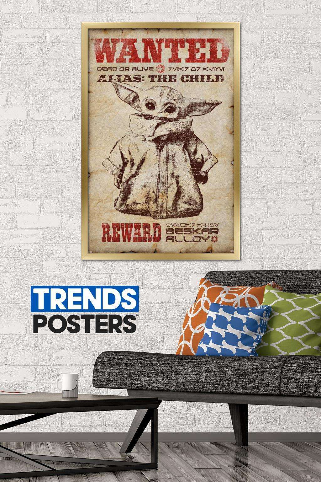 Star Wars: The Mandalorian - Wanted Wall Poster, 22.375" x 34", Framed