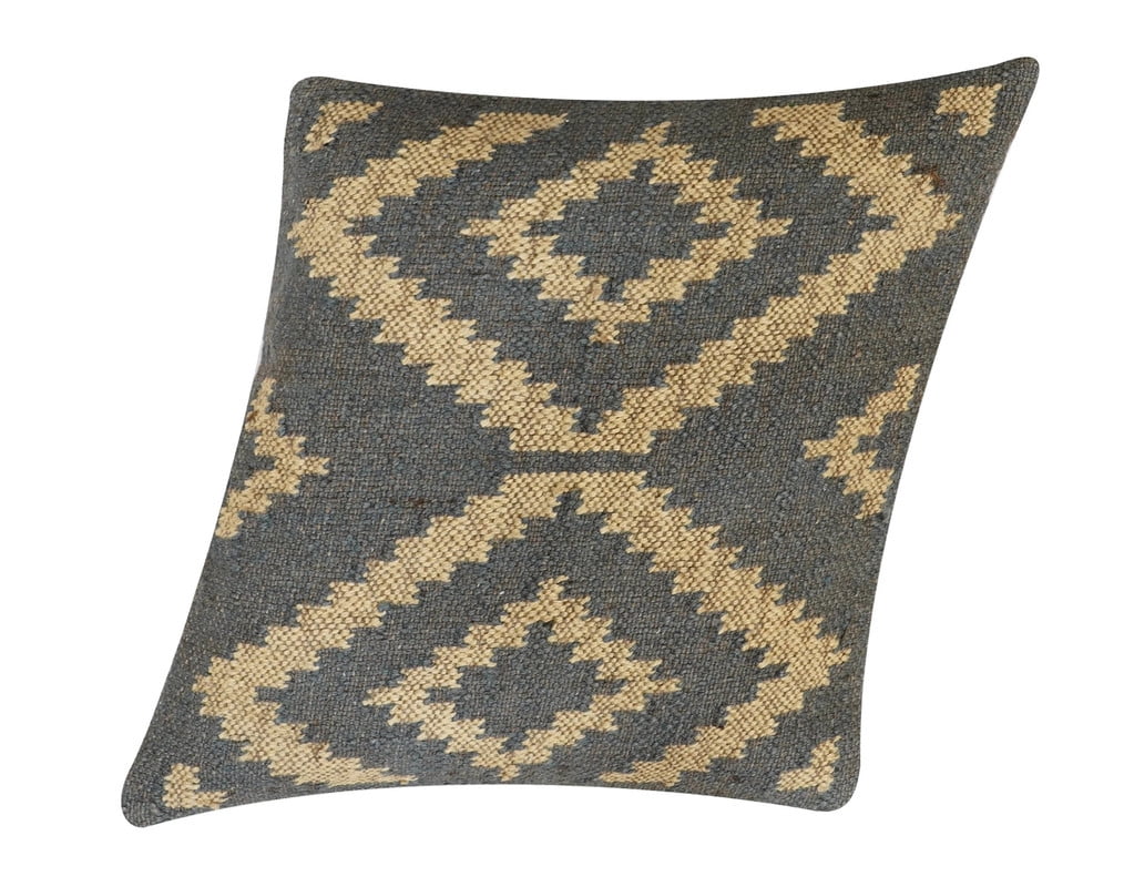 Indian Style Kilim Pillowcase Wool Jute Square Decorative Cushion Cover for Home Bedroom Décor (18")