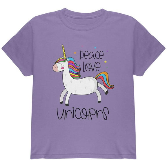 Peace Love Unicorns Youth T Shirt Violet YXL