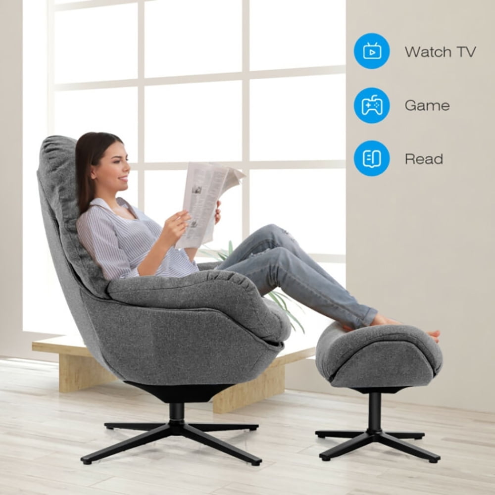 Finihen Leather Soft Upholstered Recliner with Ottoman Footrest, 360° Swivel Leather Lounge Chair with Ottoman and Thick Footstool, for Living Room, Bedroom, Gray Finihen Leather Soft Upholstered Recliner with Ottoman Footrest, 360° Swivel Leather Lounge Chair with Ottoman and Thick Footstool, for Living Room, Bedroom, Gray