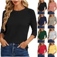 thumbnail image 1 of Oksale 3/4 Sleeve Shrits for Women Casual Crewneck Sweatshirts Cozy Loose Classic Solid Color Pullover Basic Tshirts Fall Clothes 2026 Yellow XL, 1 of 1