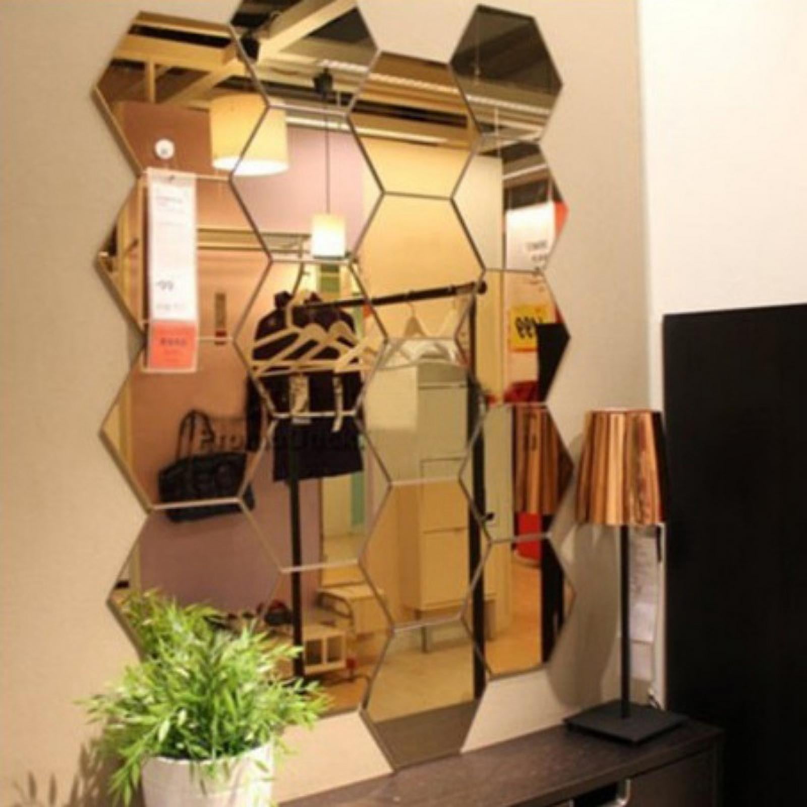 3D Mirror Wall Sticker DIY Hexagon Diamond Acrylic Room Home Decoration Brick 