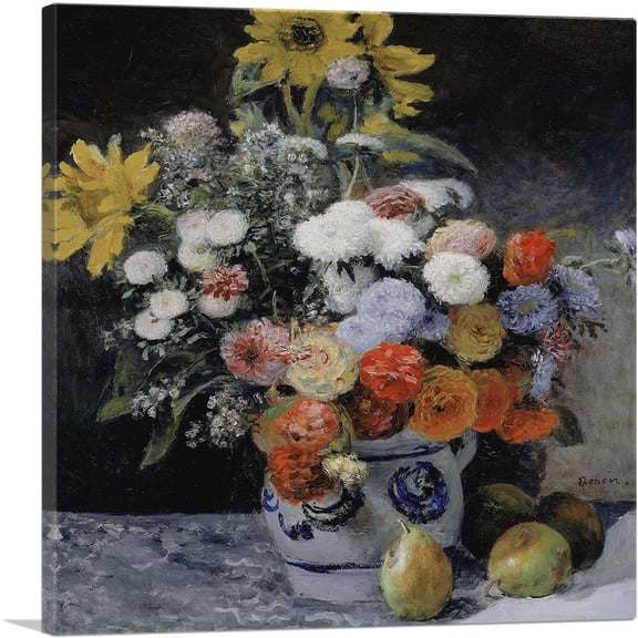 ARTCANVAS Mixed Flowers In An Earthenware Pot 1869 Canvas Art Print by Pierre-Auguste Renoir - Size: 18" x 18" (0.75" Deep)