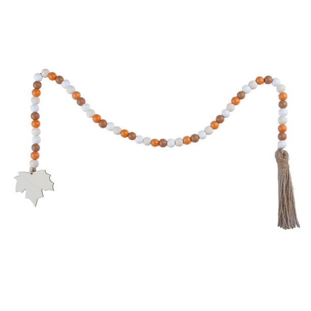 Guirnalda de cuentas de madera Monstrate con colgantes de hoja de arce y borlas para decoración de Halloween