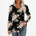 thumbnail image 2 of GA WEIHUA Women Boho Printed Shirts Fall Long Sleeve Tops Tunic Tees Pleated Crew Neck Blouses Loose Fit Floral Tee Tops Dress T Shirts Cute Pullover Relaxed Fit Top,Black,XXL, 2 of 5