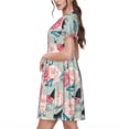thumbnail image 2 of Salouo Roses and Butterflies for Women's Short Sleeve Summer Dress, Pleated Loose Swing Knee Length Dresses with Pockets, 2 of 6