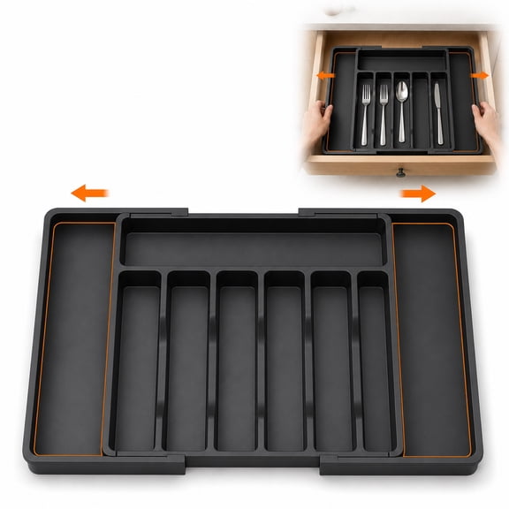 Vidonio Expandable Silverware Drawer Organizer, Black, 1 Count, 13-22.4 in