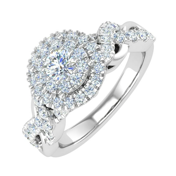 3/4 Carat Diamond Halo Ring in 14K White Gold - IGI Certified (Ring Size 10.25) (I1-I2 Clarity)