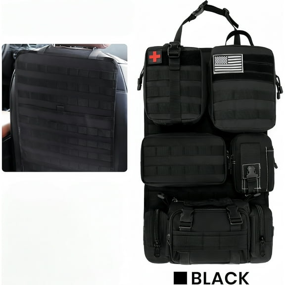 Tactical Car Seat Back Organizer, Upgrade Tactical Vehicle Panel Organizer with 5 Detachable Molle Pouch, Universal fits for Most of Vehicle Black