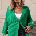 thumbnail image 3 of Mujeres casual knit cardigan suéter V Masajeadores de cuello botón hasta Batwing manga larga suelta hem oversized Outwear abrigo verde S, 3 of 6