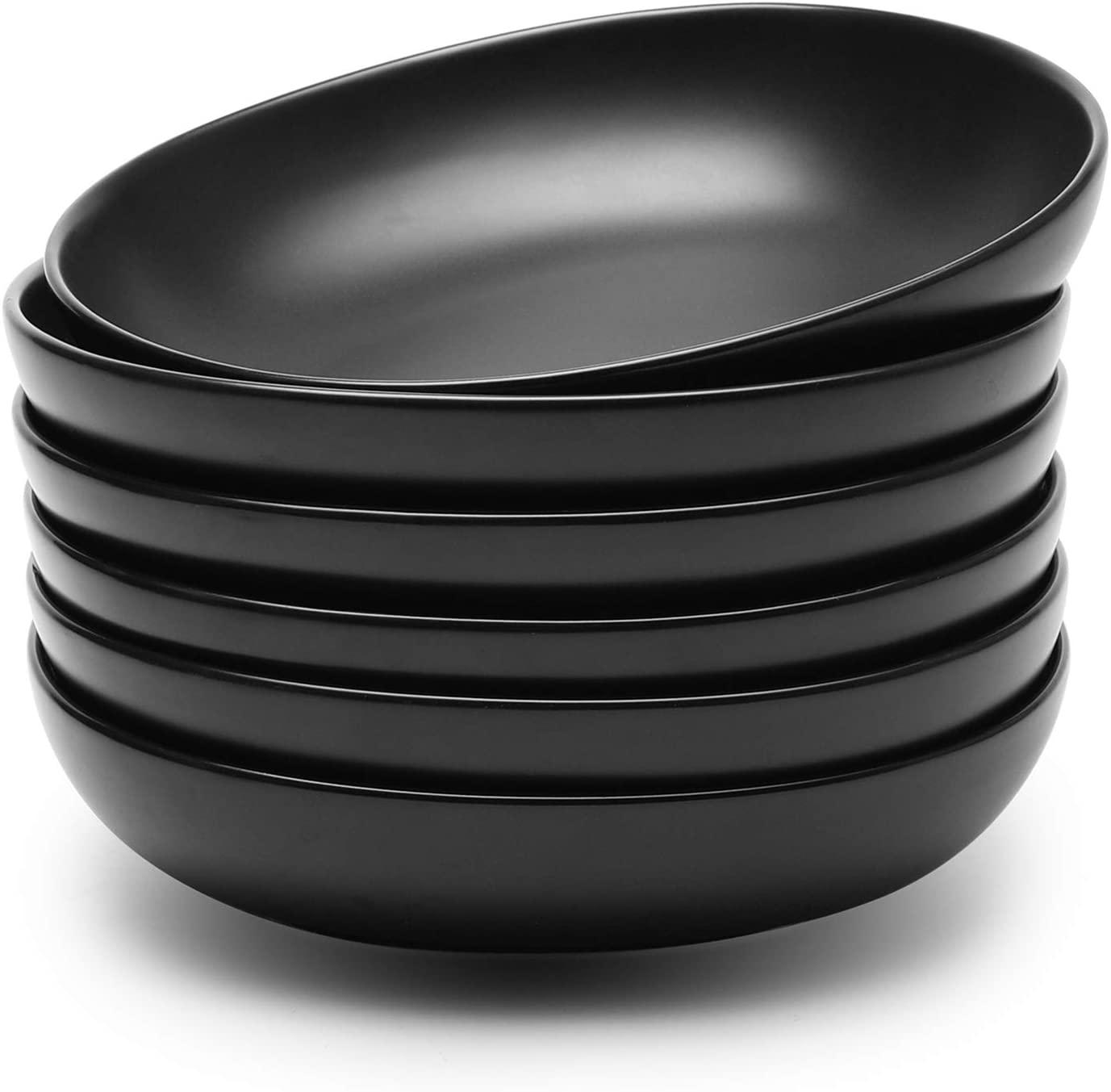 Wide and Shallow Porcelain Salad and Pasta Bowls Set of 6 24 Ounce