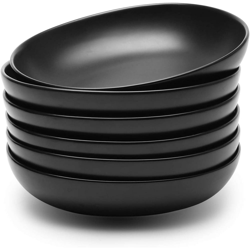Wide and Shallow Porcelain Salad and Pasta Bowls Set of 6 24 Ounce