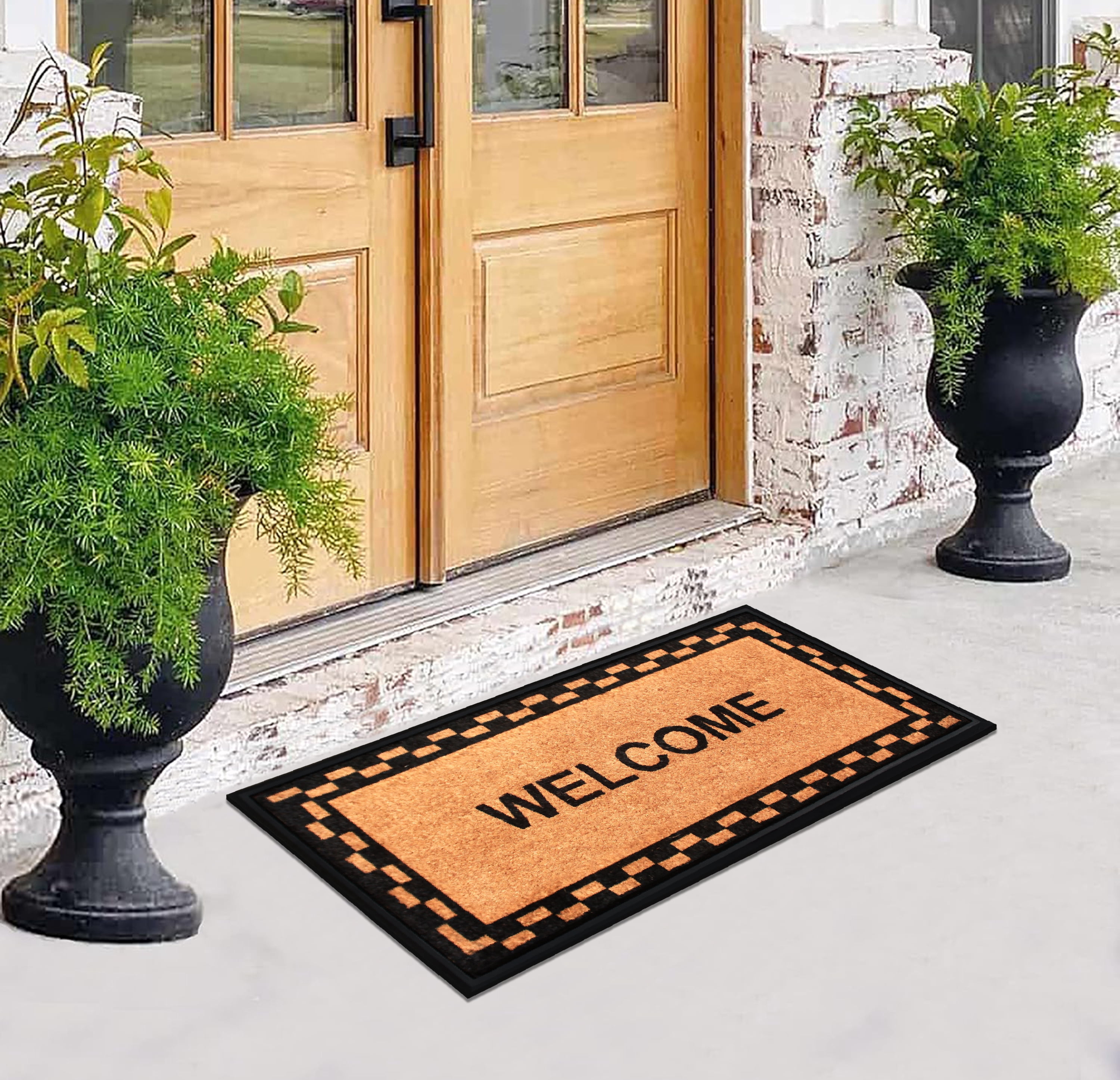 A1HC Rubber and Coir Welcome Heavy Duty Non-Slip Durable Doormat 24"X48", Black/Beige