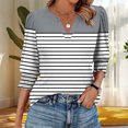 thumbnail image 7 of cocolona Womens Summer V Neck 3/4 Sleeve Tops Dressy Casual Blouses Fashion Casual Loose Striped Print T-shirts Trendy Tops 2025, 7 of 7