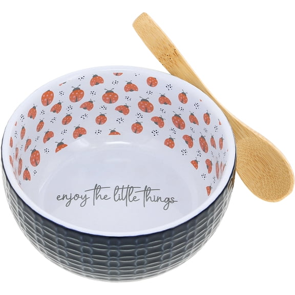 Pavilion Gift Company - Little Things - 4.5" Ceramic Bowl with Bamboo Spoon