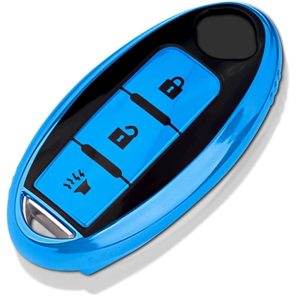 Key Fob Cover Compatible with Nissan Rogue Pathfinder Murano Armada Kicks Leaf Frontier Sentra Altima Versa Titan Maxima Juke Xterra Infiniti 4 Button TPU Keychain Case Holder Protector,Black/Blue