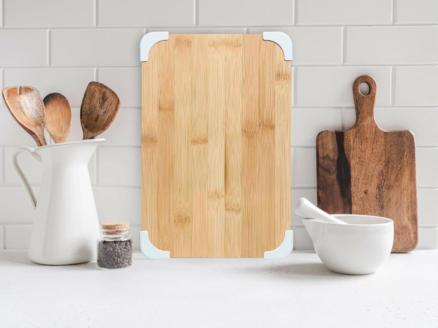 COOK WITH COLOR 3-Piece Bamboo Cutting Board Set, Non-slip Chopping Board Kitchen Utensils Set Home Essentials, Sage Edge
