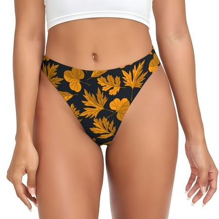 Qokaie fall leaf Printed Women s Cotton Thong Underwear  Sexy Breathable Panties G-string-Medium