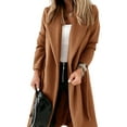 thumbnail image 2 of Autumn Winter Womens Classic Coat Lapel Collar Open Front Belted Long Jacket, 2 of 5