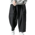thumbnail image 2 of Men's Jeans Leg Baggy Jeans Fashion Solid Color Casual Lace Up Loose Sports Jeans Full Length Pants Black 3XL Jeans for Men, 2 of 7