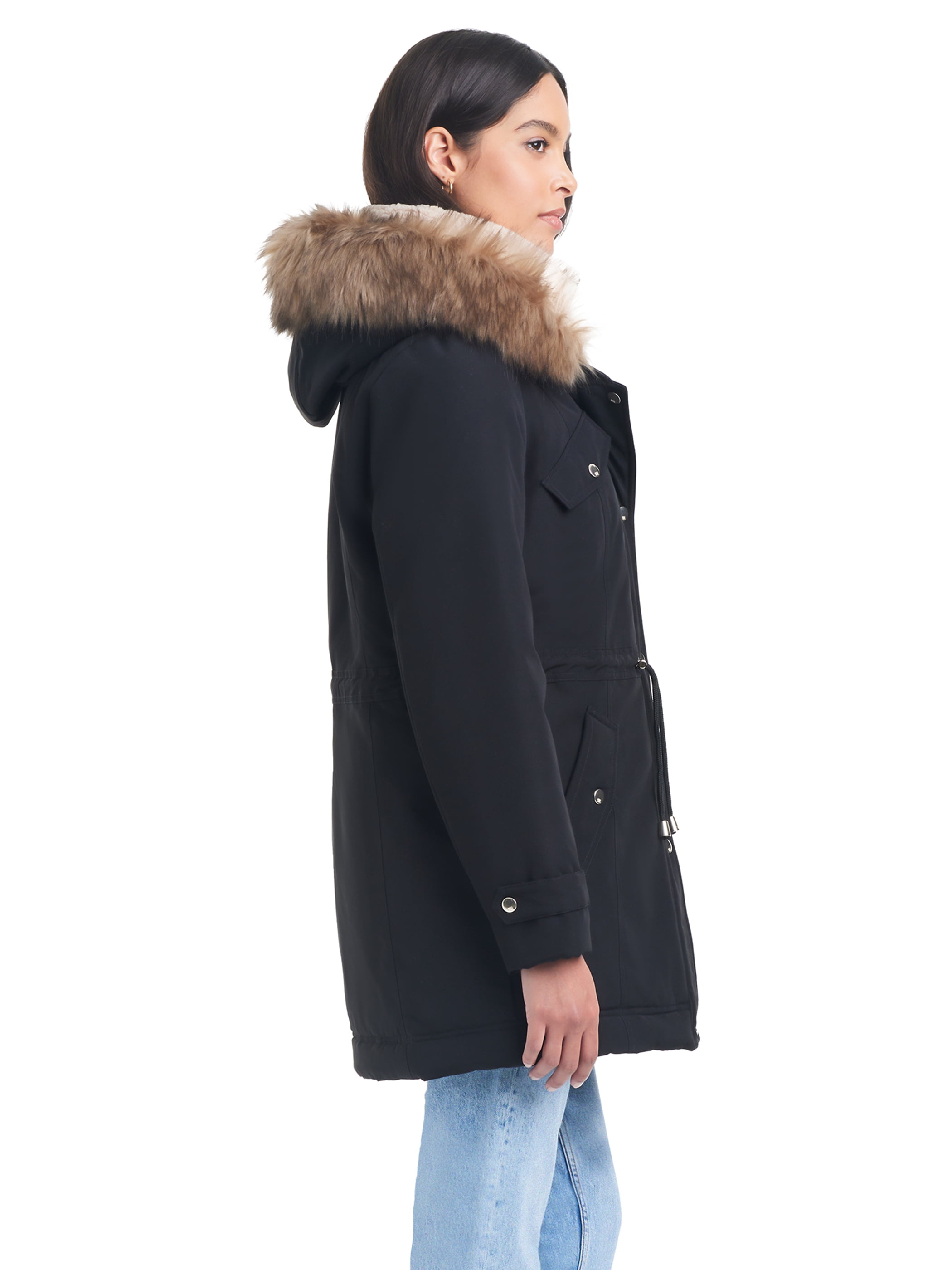 Sam & Libby Ladies Long Sleeve Mid-Length Parka with Sherpa Bib