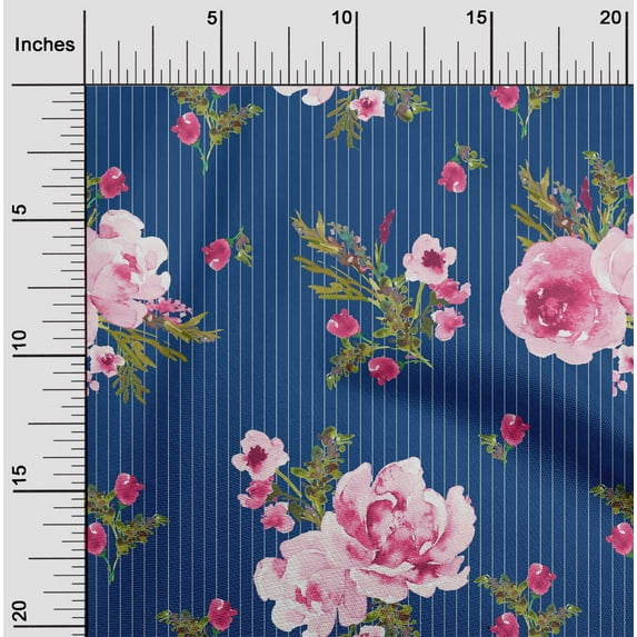 oneOone Georgette Viscose Fabric Stripe|Watercolor Leaves & Peony Floral Decor Fabric Printed BTY 42 Inch Wide