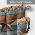 thumbnail image 6 of Western Texas Star Retro Farmhouse Short Window Curtain Valances, Vintage Farmhouse Blue Brown Wood Grain Rod Pocket Kitchen Valances for Living Room Bedroom Bathroom Cafe 54" x 18", 6 of 8