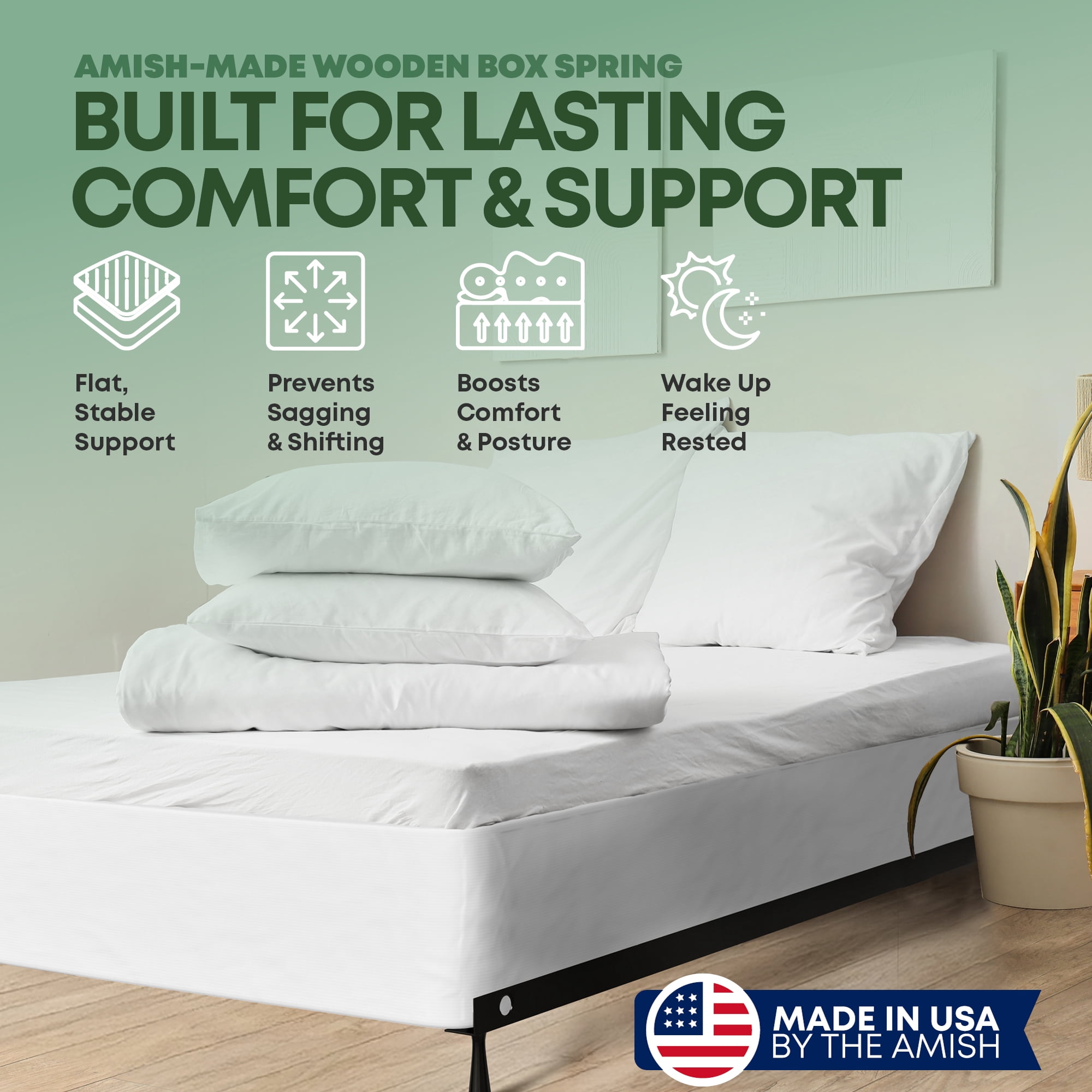 Continental Sleep, Unassembled Queen Box Spring for Queen Bed, 10-Inch Wood Box Spring Only, Quiet Noise, Free Replacement Mattress Foundation, Packed Flat, Easy Assembly, White