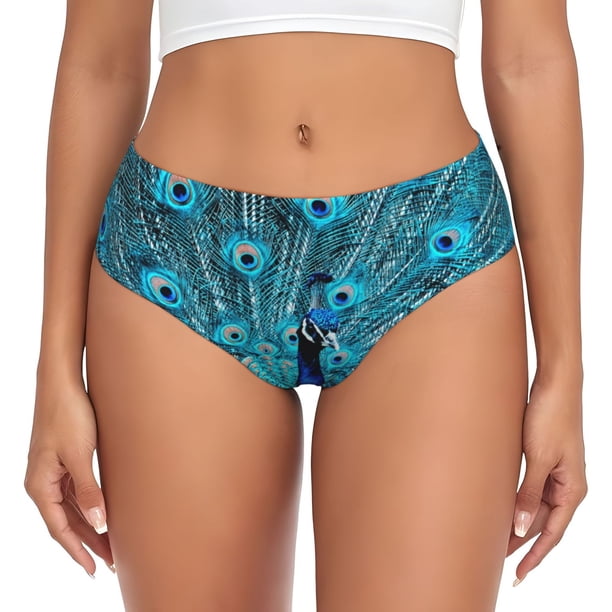 Balery Beautiful Blue Peacock Ropa Interior de Algodón para Mujer con Dibujo – Braguitas Cómodas y Elásticas, Estilo Clásico-Medium