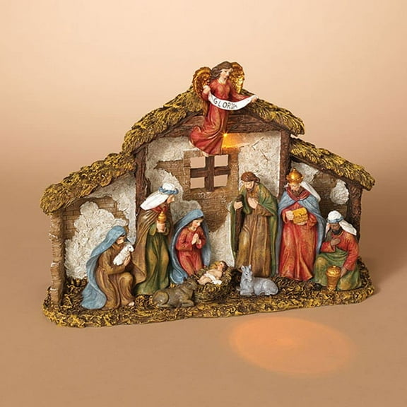 Gerson Lighted Christmas Nativity Scene, 12.2 in Resin