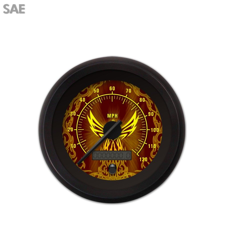 Speedometer Gauge SAE Phoenix Series, Black Modern Needles, Black