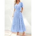 thumbnail image 4 of Light Blue V-Neck Short Sleeve Tiered Maxi Dress With Floral Embossing, 4 of 27
