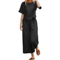 thumbnail image 1 of Hanerdun Women Pajama Set Female 2PCS Short Sleeve Sleepwear Nightwear Black S, 1 of 5