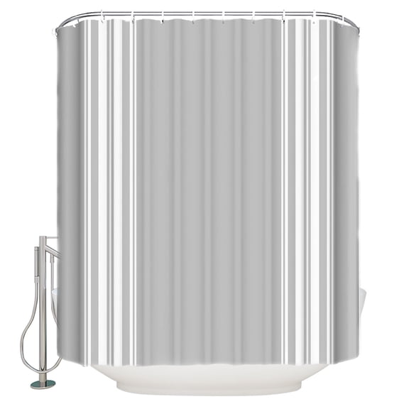 Farmhouse Gray Shower Curtain, 72" x 72", White Stripe Waterproof Bathroom Curtain Washable Shower Curtain Set with 12 Hooks