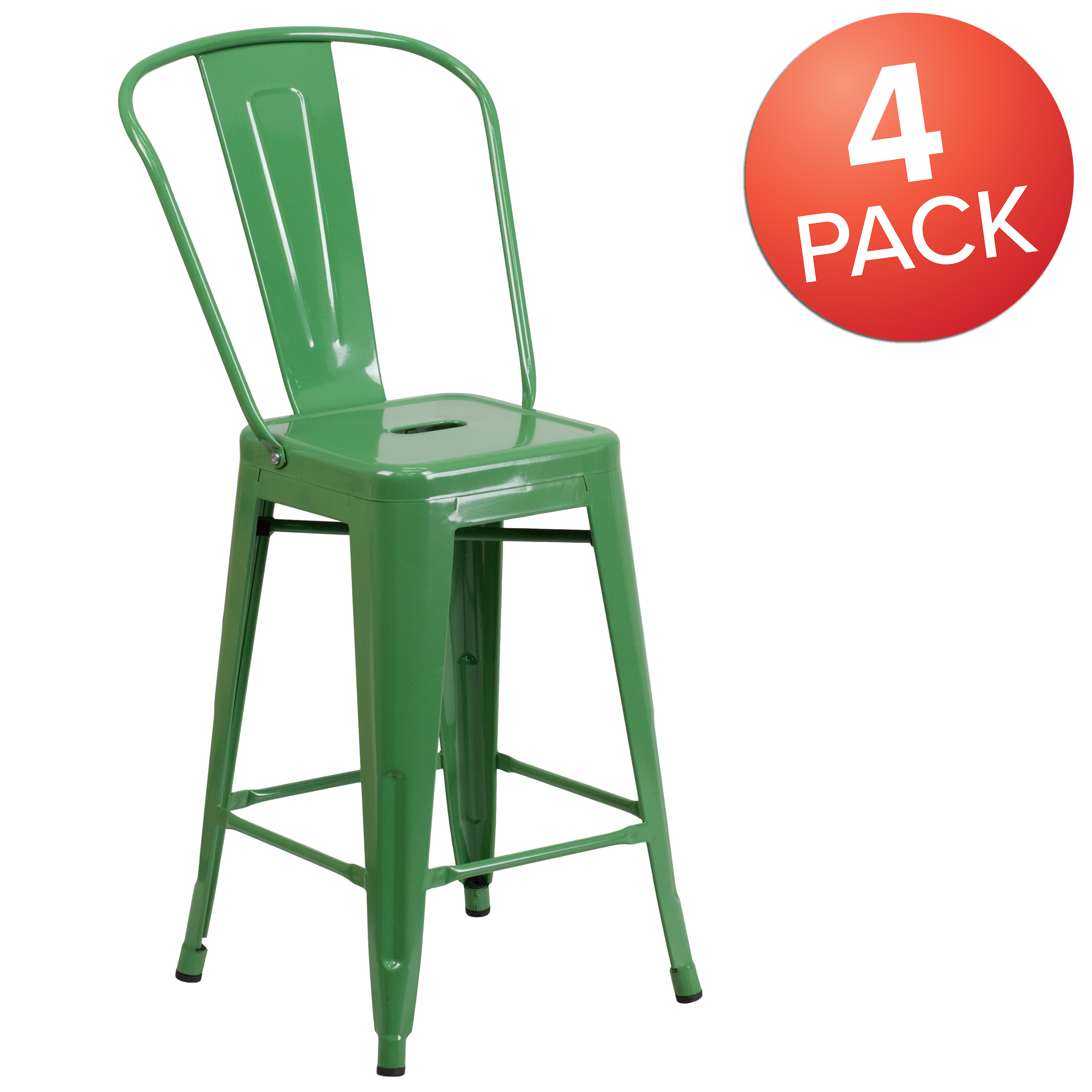 Flash Furniture Commercial Grade 4 Pack 24" High Green Metal Indoor-Outdoor Counter Height Stool with Removable Back - image 3 of 14