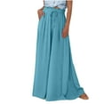 thumbnail image 2 of HVOBTTY Womens Wide Leg Trousers, Summer Pants for Women, Womens Fashion Comfortable Solid Color Drawstring Wide Leg Loose Daily Long Pants with Pockets Light Blue, XXL, 2 of 4