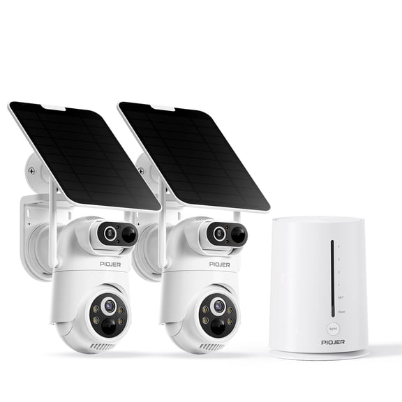 2K Solar Security Cameras Wireless Outdoor,Dual-Lens Wifi PTZ Home Security Camera,PIR AI Detection,Color Night Vision,2-Way Audio,No Subscription Fee,2 Pack