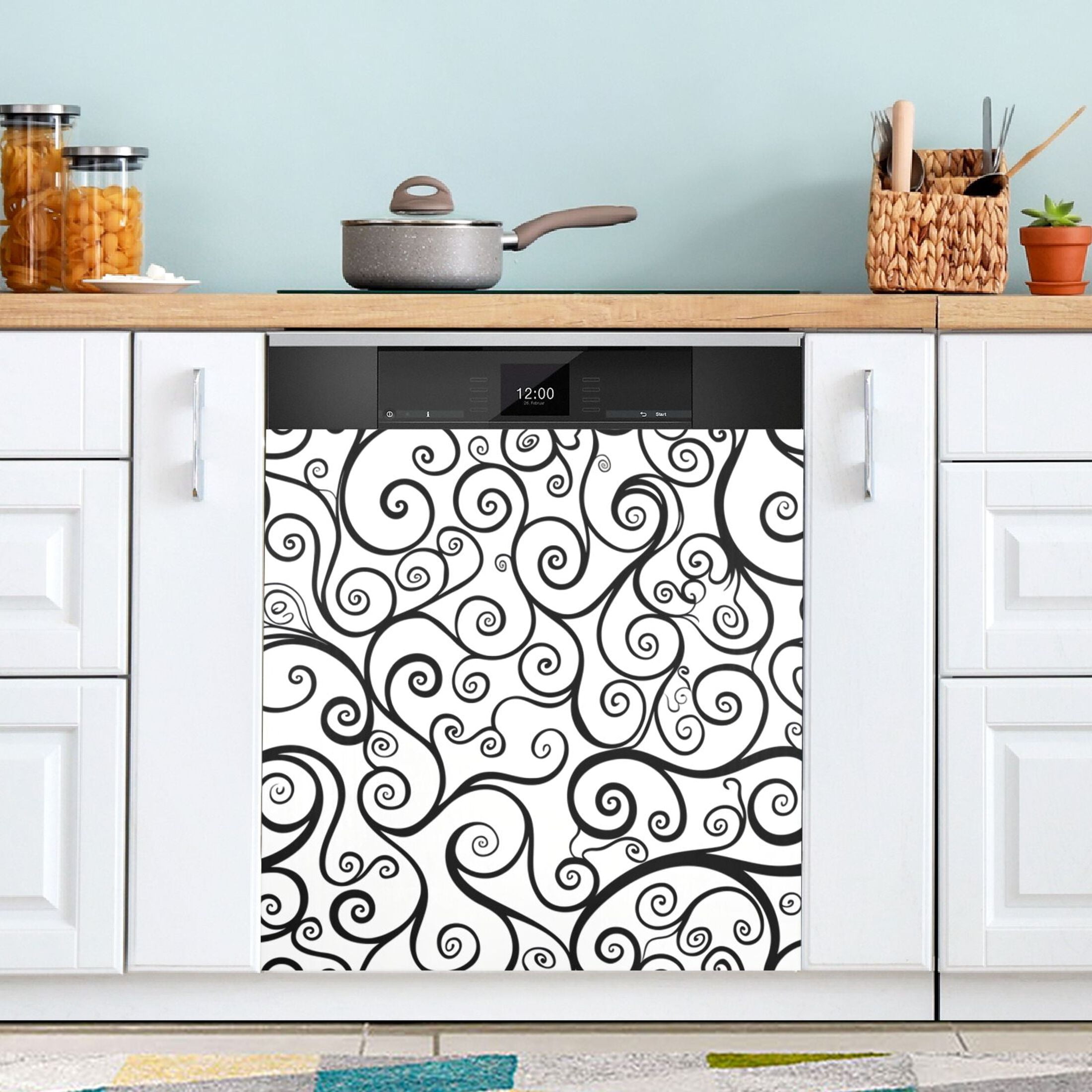 Dishwasher Magnetic Sticker 23x26 Inch Refrigerator Magnetic Sticker Washing Machine Magnetic Sticker Kitchen Panel Magnetic Sticker Home Decor Black Line Flower