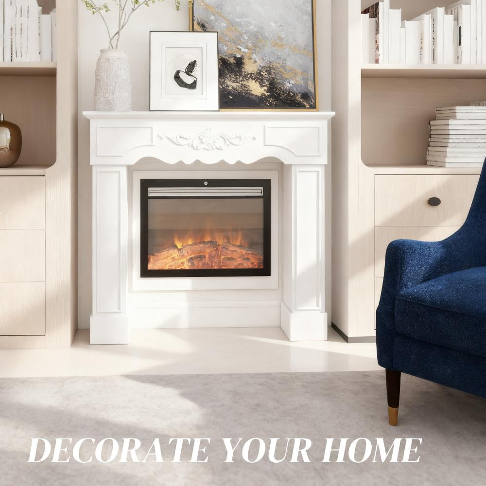 LiviNest Fireplace Mantel for Electric Fireplaces: Baroque Style Freestanding Surround - White Painted Fir Wood & MDF Construction for Historic Home Restoration with Anti-Tipping Kit & Decorative Top