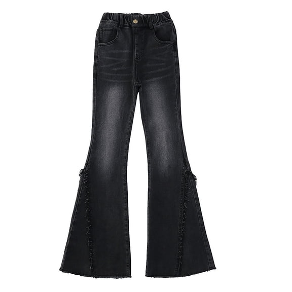 EnJoCho Girls Bell Bottom Jeans Baggy Elastic High Waist Denim Pants Kids Streetwear Spring Casual Loose Trousers Pockets 𝖸2k Fashion Flare Bottoms