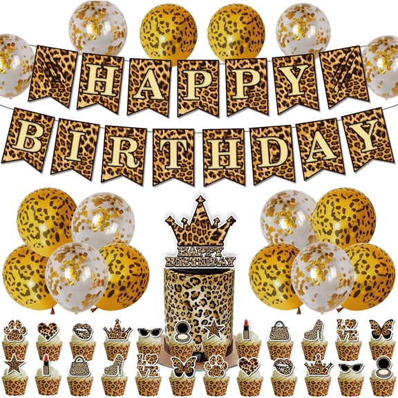 Cheetah Print Birthday Decorations, Leopard Print Party Decorations, Safari Theme Birthday Supplies,Cheetah Print Party Decorations with Balloons, Banner and Cake Topper