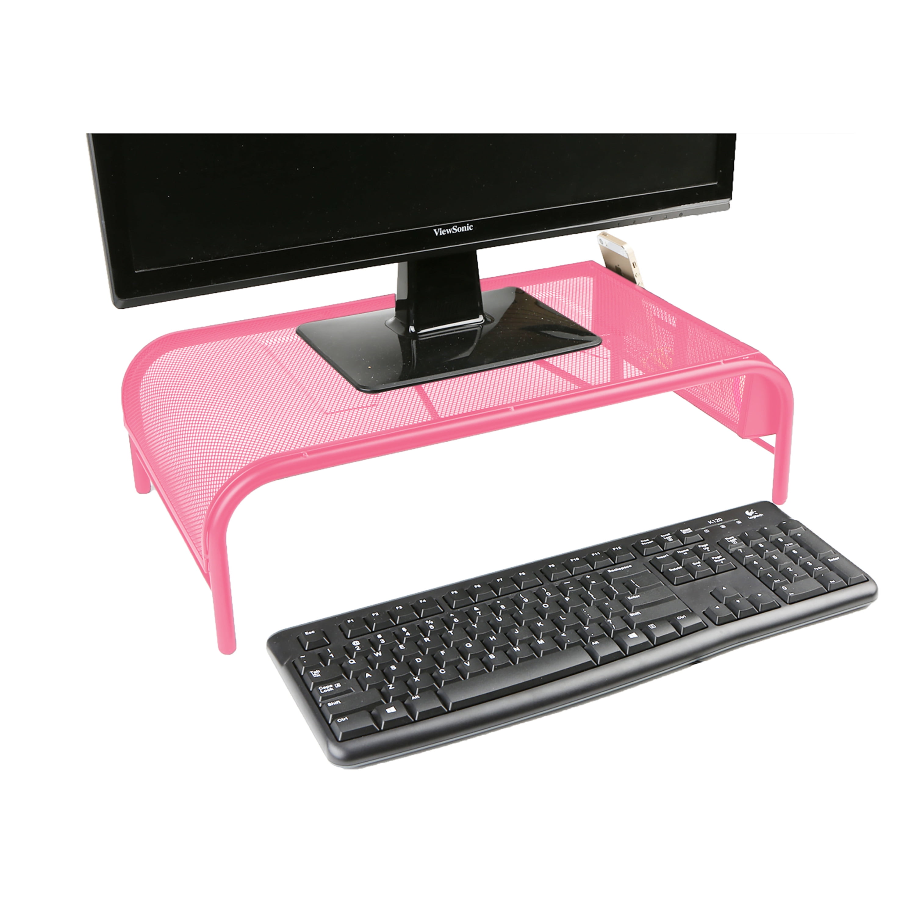 Mind Reader Mobile Sitting Standing Desk Pink